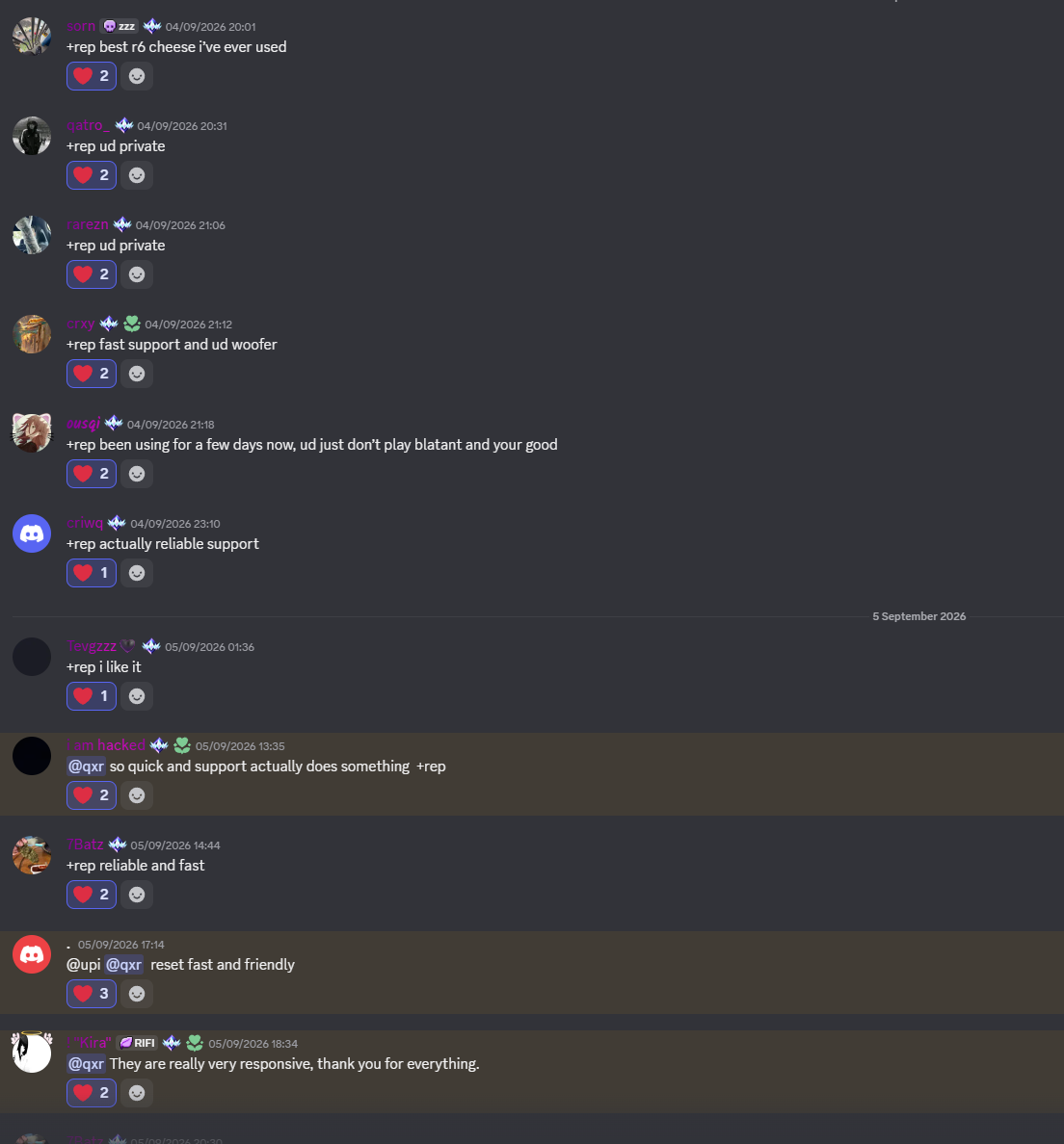 Discord vouches for R6, Fortnite Private and Temp Woofer