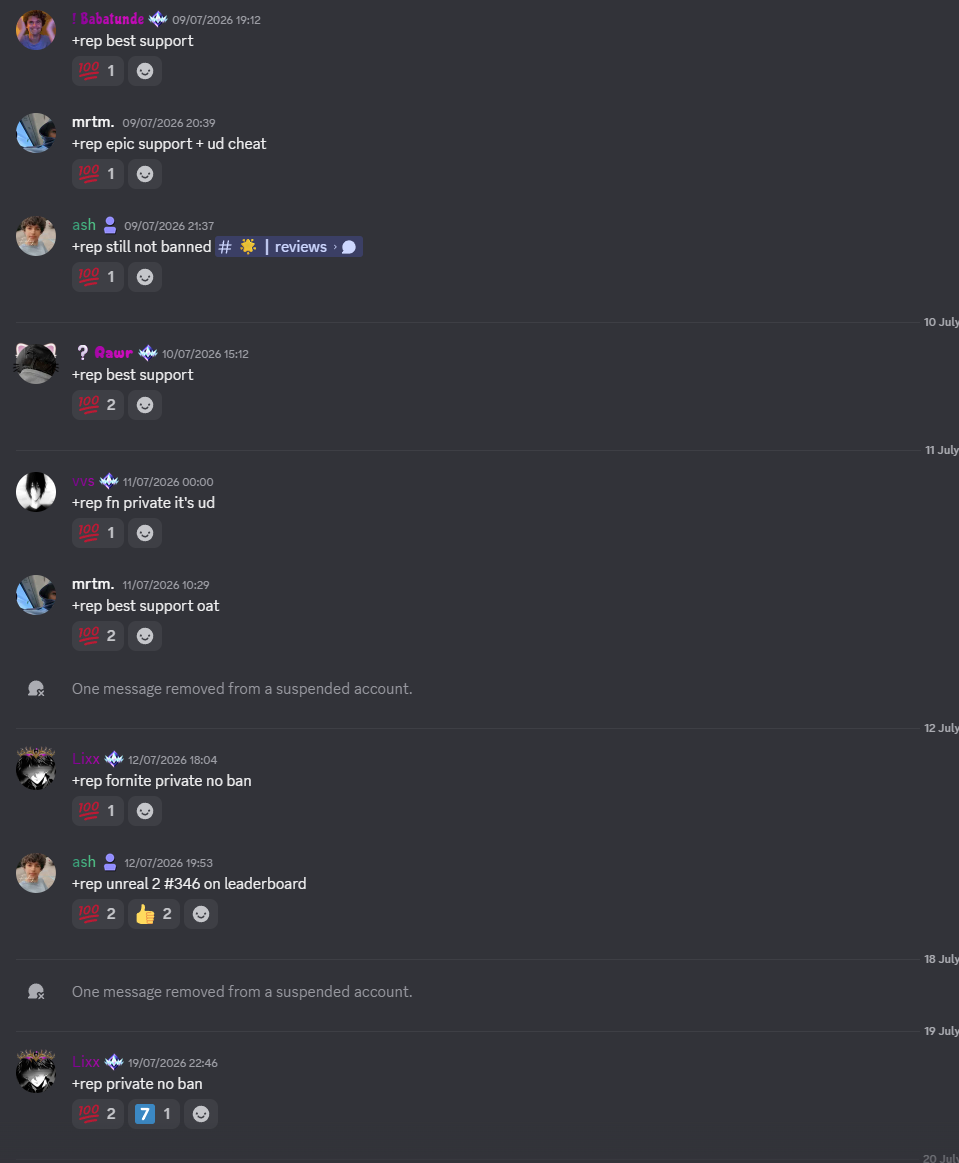 Older Discord vouches about support and no bans